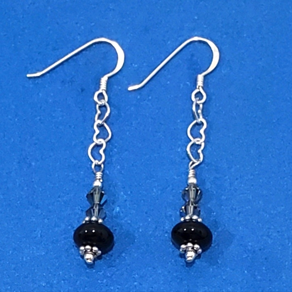Sterling Silver Heart Chain, Onyx & Swarovski Crystal Earrings. Gorgeous…